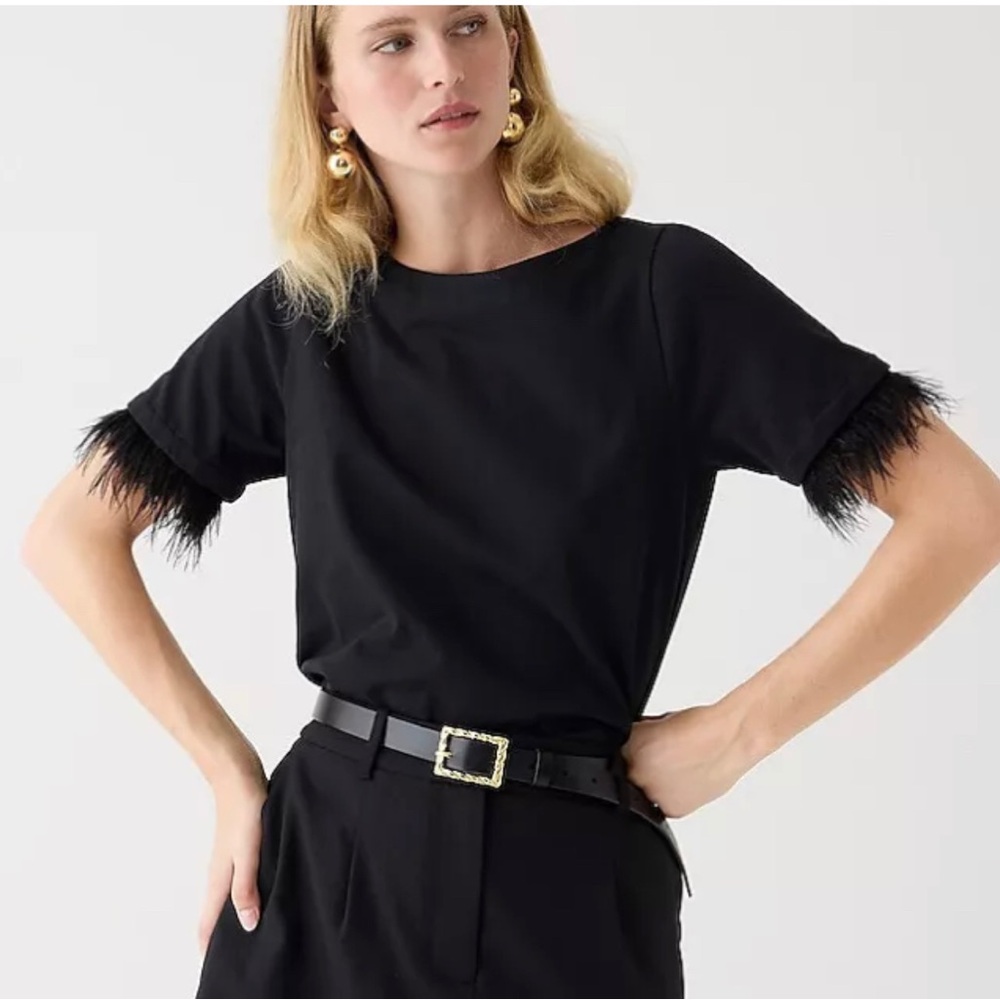 *NWT* NEW J. Crew Mariner jersey cropped boatneck T-shirt w feathers Medium